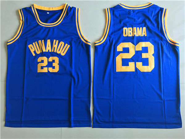 2017 PUNAHOU #23 Obama Blue College Basketball Authentic Jersey->->NCAA Jersey